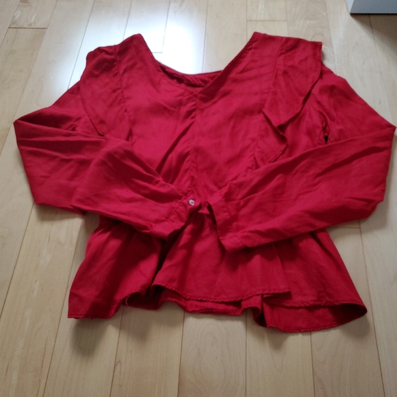 ZARA Basic l Red ruffled peplum Long sleeve - S - Picture 2 of 7
